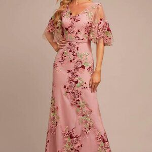 Sheath/Column V-Neck Floor-Length Lace Floral Evening Dress size 8